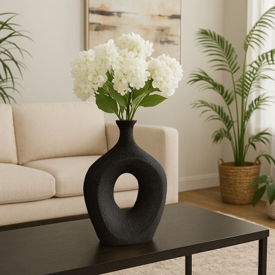 Sagebrook Home Ceramic Oval Vase - Contemporary Glam Abstract Cut-Out Vase Beaded