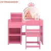 Girls Vanity w/Lights 2 in 1 Princess Makeup Vanity Desk Toddler Vanity Table & Chair Set w/ Open Bookshelf Storage Cabinet - 2 of 4