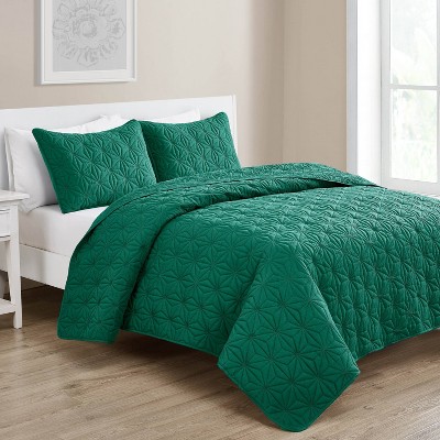 Green King Microfiber Reversible Geometric Quilt Set