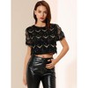 Allegra K Women's Christmas Sequin Shiny Glitter Crop Sheer Short Sleeves Tassel T-Shirt - 3 of 4