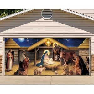 Christmas Jesus Nativity Garage Door Banner 7x16 Ft Polyester, Durable & Reusable with Reinforced Holes, Includes Hanging Rope, Multi-Use - 1 of 4