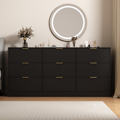 YONWAY 6-Drawer Dresser Bedroom Storage Organizer Furniture, Wide Chest of Drawer with Gold Handle for Closet,Hallway
