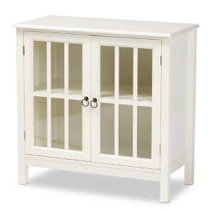 Kendall Wood & Glass Kitchen Cabinet White - Baxton Studio: Engraved Bronze Pulls, 2 Shelves, Assembly Required - 1 of 4