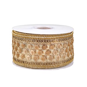 2.5" Dupioni Beaded Ribbon Gold - National Tree Company - 1 of 4