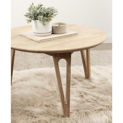 Natural Mango Wood Round Coffee Table with Hairpin Legs