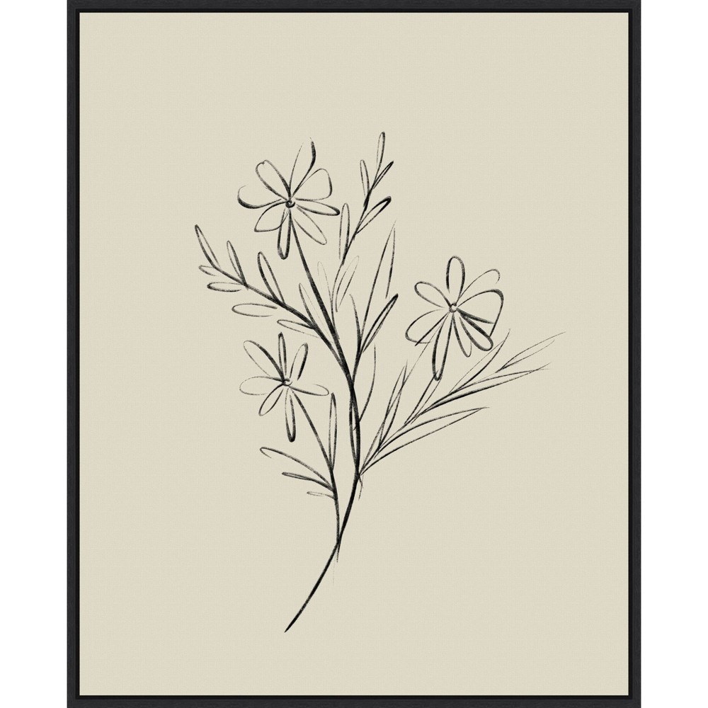 Photos - Other Decoration 23" x 28" Line Drawn Flowers I by Border Bloom Framed Canvas Wall Art Print - Amanti Art: Modern Botanical Lithograph, Black
