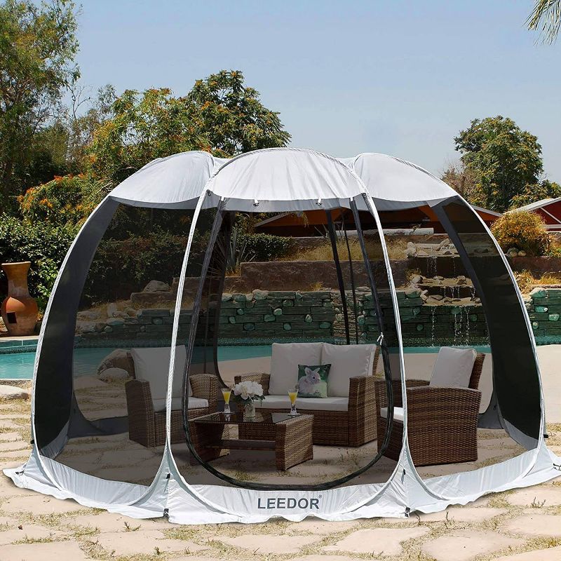 Leedor Outdoor Pop Up Portable Screen Tent with Mesh Netting Fiberglass Gazebo Gray, 1 of 9