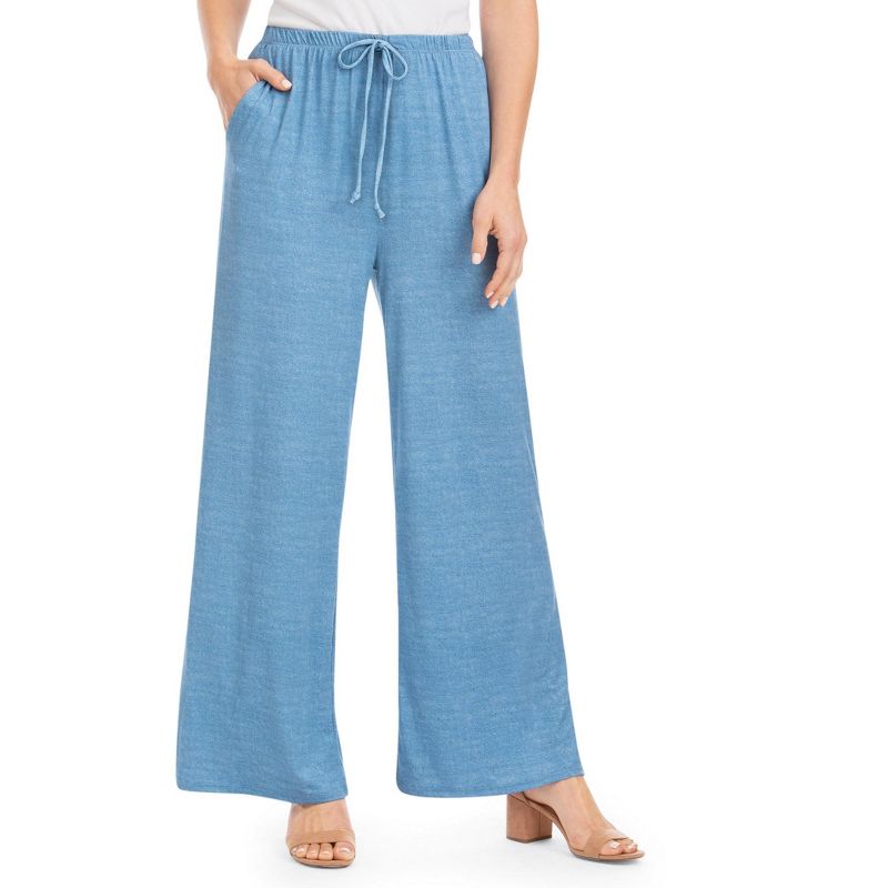 Collections Etc Pull-On Faux Denim Wide-Leg Knit Palazzo Pants, 3 of 5