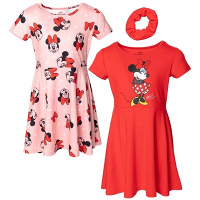 Disney Minnie Mouse Big Girls Skater Dresses Scrunchie Pink / Red 14-16