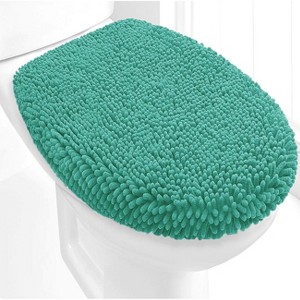 Home Mart Goods Turquoise Blue Soft Cozy Plush Chenille Toilet Seat Cover - 18"x18" - 1 of 3