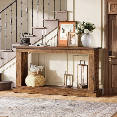 Hommoo 2-Tier Farmhouse Console Table Brown