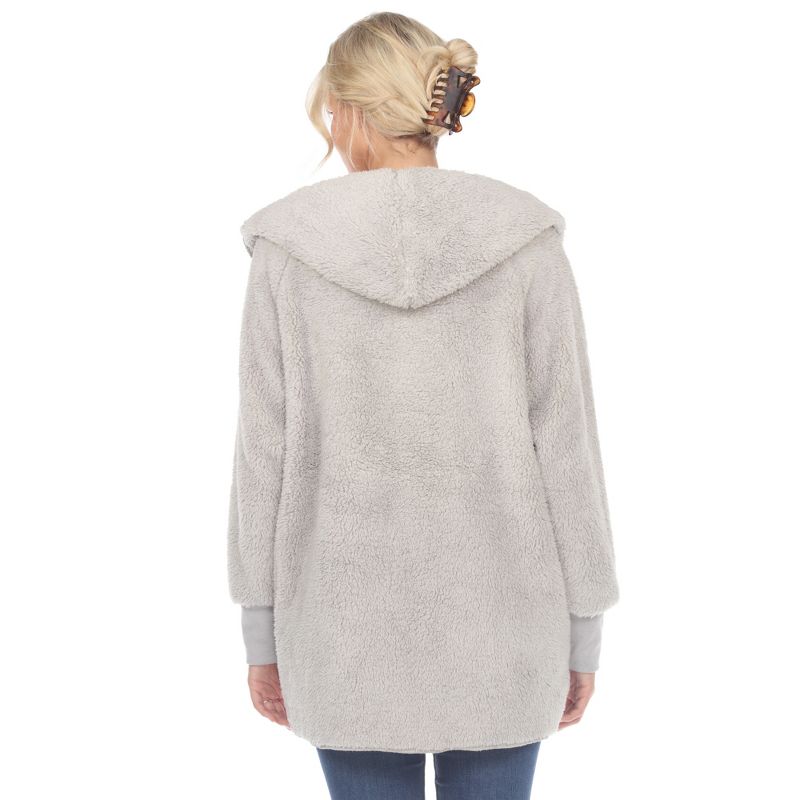 Women's Plush Hooded Cardigan with Pockets - White Mark, 3 of 6