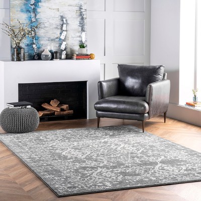 Odell Silver Rectangular Synthetic Vintage Area Rug