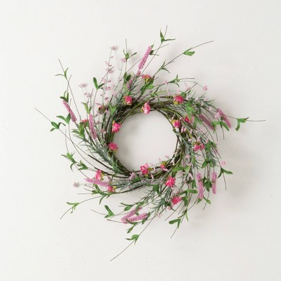Sullivans Artificial Spring Blossom 6.5 Mini Wreath 16.5"H; Pink