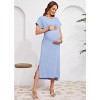 Women's Maternity Summer Dress Short Sleeve Crew Neck Pregnancy Clothe Fine Ribbed Baby Shower Dress - 3 of 4