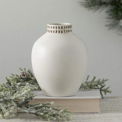 Ivory Ceramic Textured Ginger Jar Vase