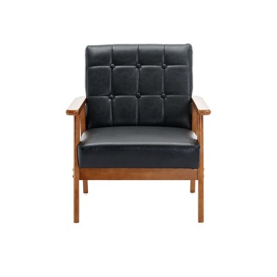 Dolonm Mid Century Modern Arm Chair with Wood Frame Set of 2,PU Leather Reading Armchair,Easy Assembly