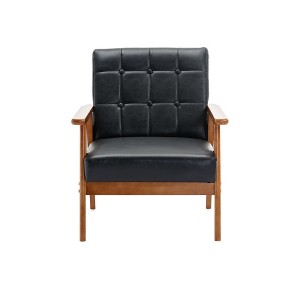 Dolonm Mid Century Modern Arm Chair with Wood Frame Set of 2,PU Leather Reading Armchair,Easy Assembly - 1 of 4