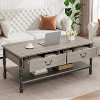 41" Coffee Table with 2 Storage Drawers, Rustic Coffee Tables w/Storage Shelf and Metal Legs,Wood Large Rectangular Coffee Table - 2 of 4