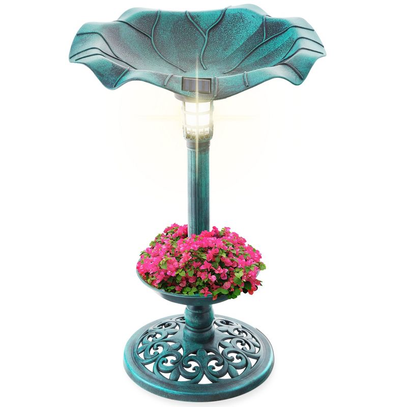 Best Choice Products Solar Lighted Pedestal Bird Bath w/ Planter, Integrated Panel, 1 of 9