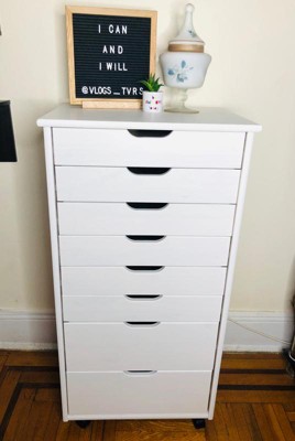 Cary Transitional 6 Drawer Solid Wood Contoured Handle Cut Out Rolling  Storage Cart White - Linon