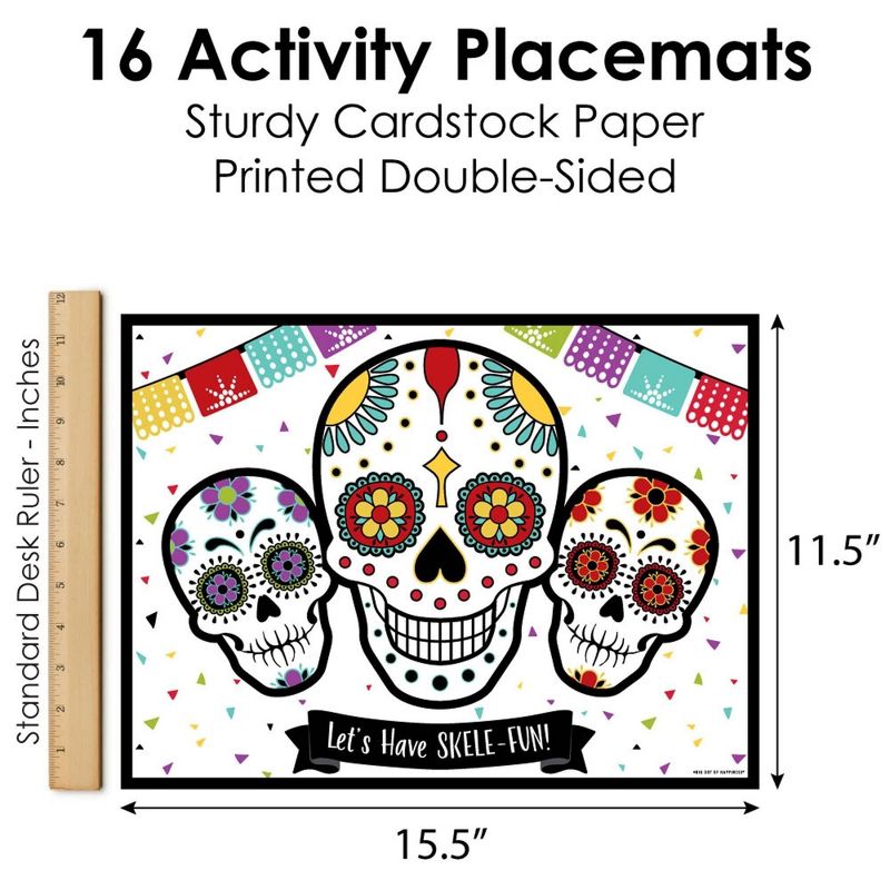 Big Dot of Happiness Day of The Dead - Paper Sugar Skull Party Coloring Sheets - Activity Placemats - Set of 16, 4 of 7