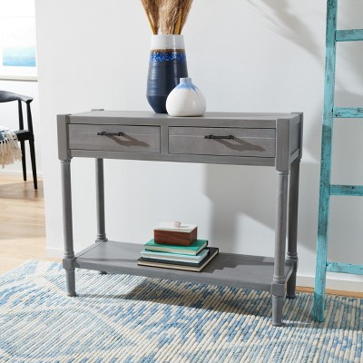 Elegant Whitewashed Grey 40" Metal & Wood Console Table with Storage