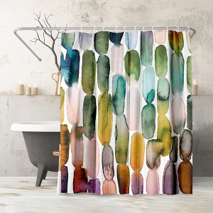 Americanflat 71x74 Oval Pattern Shower Curtain - Metal Grommets and 12 Hooks - 100% Polyester - Olive Green, Teal, Yellow, Blush, Plum and Orange - 1 of 1