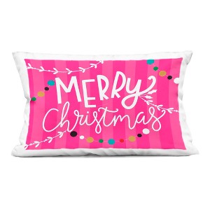 Stupell Industries Merry Christmas over Pink Stripes Indoor Pillow, 14 x 20 - 1 of 3