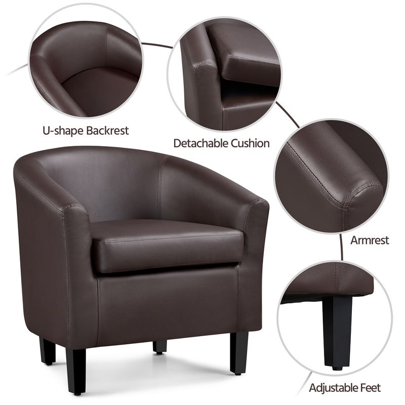 Yaheetech Faux Leather Accent Chair Armchair Club Chair For Living Room, 5 of 13