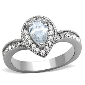 Slickblue Women’s Polished Stainless Steel Ring with 8.5mm Clear CZ, Halo Pear Shape, Engagement Ring, Size 7-10 - 1 of 4