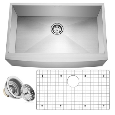 Miligore 33" x 21" x 10" Deep Single Bowl 16-Gauge Stainless Steel Farmhouse Apron Kitchen Sink with Drain/Grid
