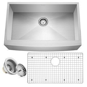 Miligore 33" x 21" x 10" Deep Single Bowl 16-Gauge Stainless Steel Farmhouse Apron Kitchen Sink with Drain/Grid - 1 of 4