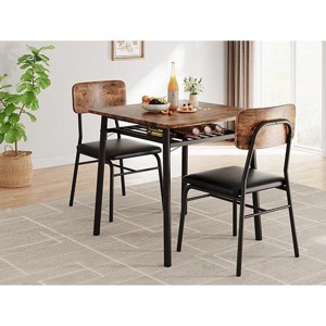3-Piece Wood Dining Set for 2 - Square Kitchen Table with Upholstered Chairs & Storage Rack, Metal Legs Support - 1 of 4