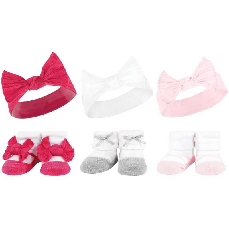 Hudson Baby Infant Girl 12Pc Headband and Socks Giftset, Pink White, One Size, 2 of 3