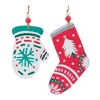 Mitten and Stocking Ornament Set Of 12 – MDF Wood – 7" & 8" Holiday Decor – By Melrose - 2 of 4