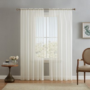 HLC.ME Sheer Voile Transparent Window Treatment Rod Pocket Curtain Panels - Set of 2 - 1 of 4
