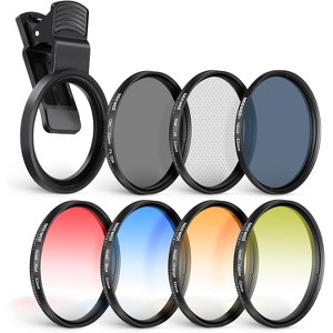 MaseiKar 52mm ND+CPL+Effect Filter Set with Mobile Phone Lens Clamp, ND32/Polarising/6 Point Star/4 Graduated Colour Filters for iPhone, Canon, Nikon - 1 of 4