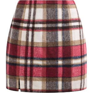 Women's Plaid Mini Skirt - High Waist Bodycon Pencil & A-Line Skirt for Fall/Winter 2025 Wine Red - 1 of 4