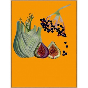 32" x 42" Fruit and Vegetables on Orange by Sarah Thompsonengels Framed Canvas Wall Art Print - Amanti Art - 1 of 4