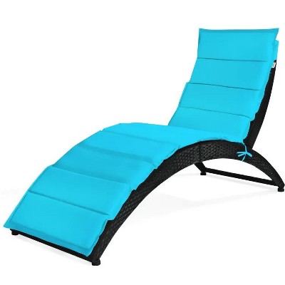 64'' Blue Foldable Patio Lounge Chair with Cushion for Backyard