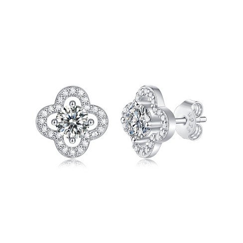 Guili 0.50ctw Charming Stud Earrings with Lab-Created Moissanite in a Four-Leaf Halo Cluster Design – Elegant & Sparkling - image 1 of 3