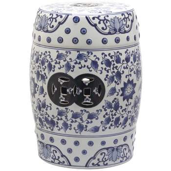 Tao Ceramic Garden Stool - Blue/White - Safavieh.