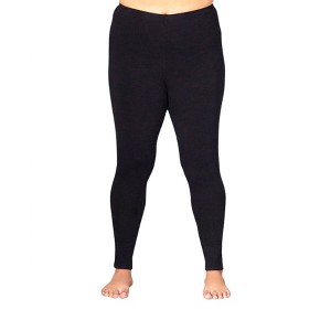 Women's Plus Size Solid Cotton Lycra Leggings - On The Plus Side - 1 of 3