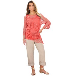Roaman's Plus Size Crochet Sweater With Starburst Pattern - 1 of 4