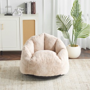 35.5" Bean Bag Chair with Faux Fur and Armchair Backrest,Shredded Foam Seat for Bedroom and Small Spaces-The Pop Home - 1 of 4