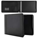 Juvale Black 7 Ring Business Checkbook Binder with Zipper for Checks, PU Leather, 15 x 11 x 2 In
