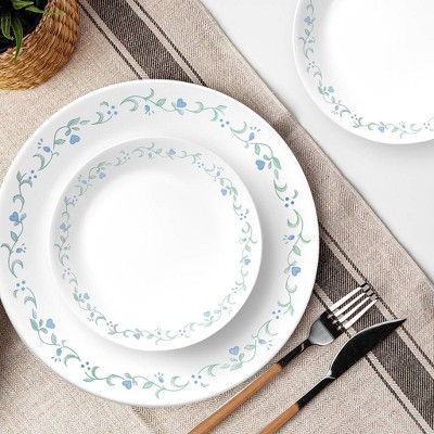Corelle 16-Piece White and Blue Floral Glass Dinnerware Set