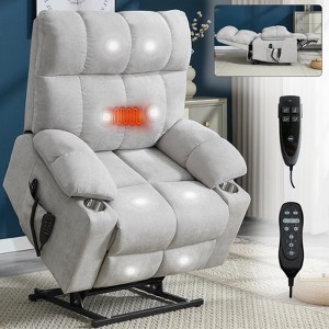MAYEERTY Chenille Power Lift Recliner Chair, Heavy Duty Motion Mechanism with 8-Point Vibration Massage and Lumbar Heating, Dual Cup Holders, Beige - 1 of 4