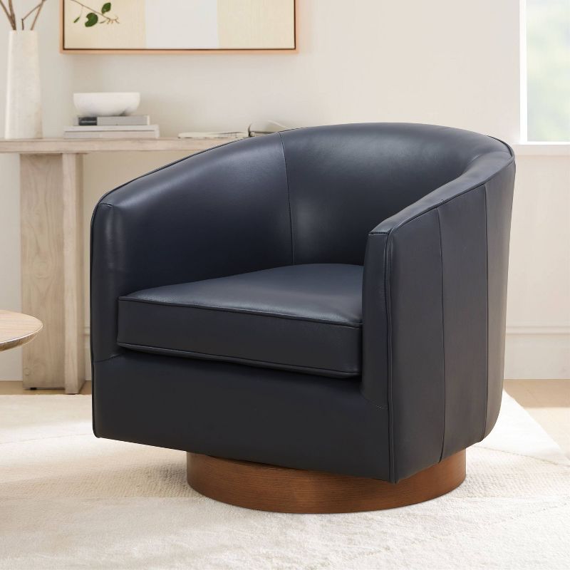 Comfort Pointe Taos Top Grain Leather Wood Base Swivel Accent Chair, 2 of 16